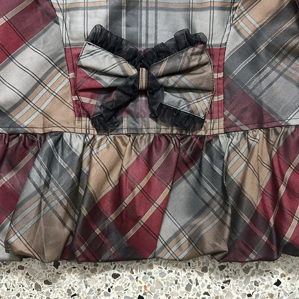 Burberry plaid jacket ruffle burgundy grey small s